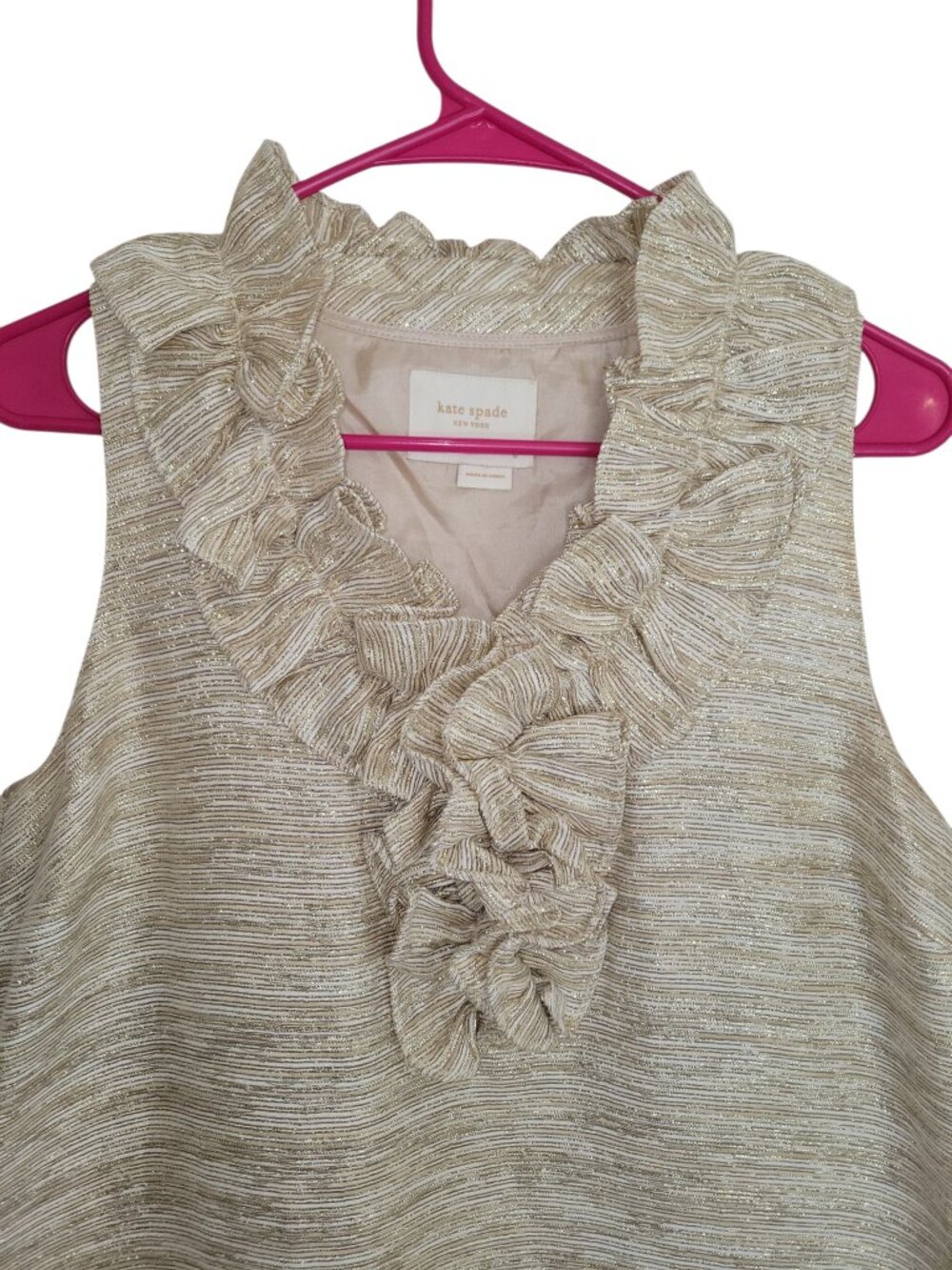 Kate Spade Lucille Gold Metallic Ruffle Shift Dress Women's Size 4/6 - Picture 4 of 13